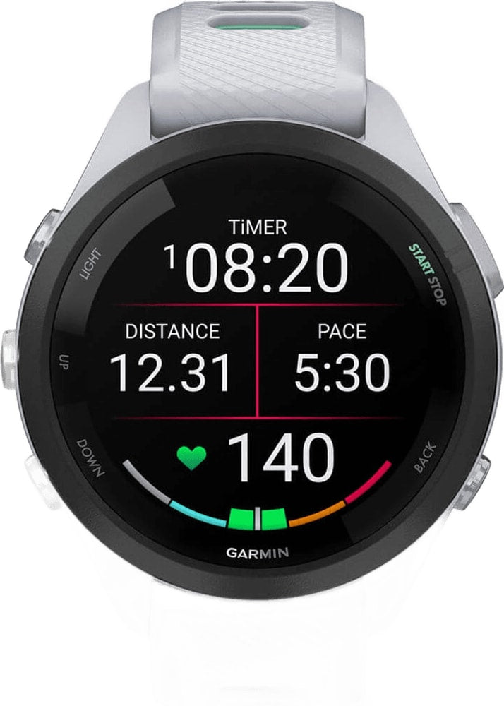 Garmin Forerunner 265S GPS watch accessory with black band and digital display, designed for fitness tracking and running.