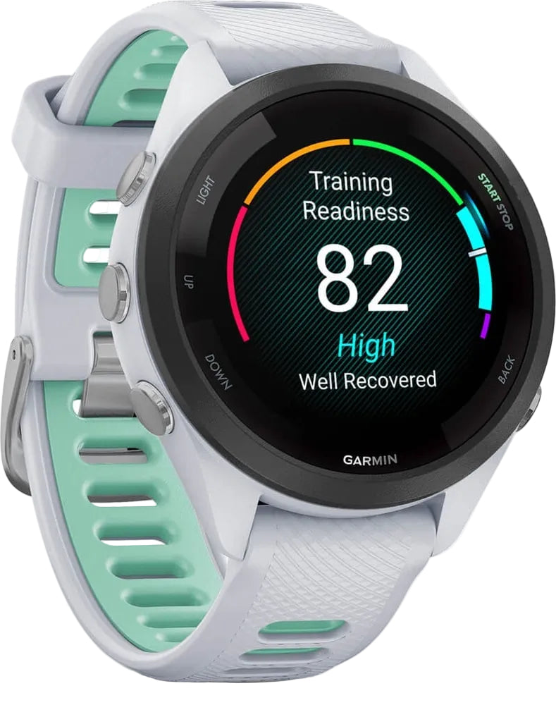 Garmin Forerunner 265S GPS watch accessory showing the sleek watch with digital display and sporty design.