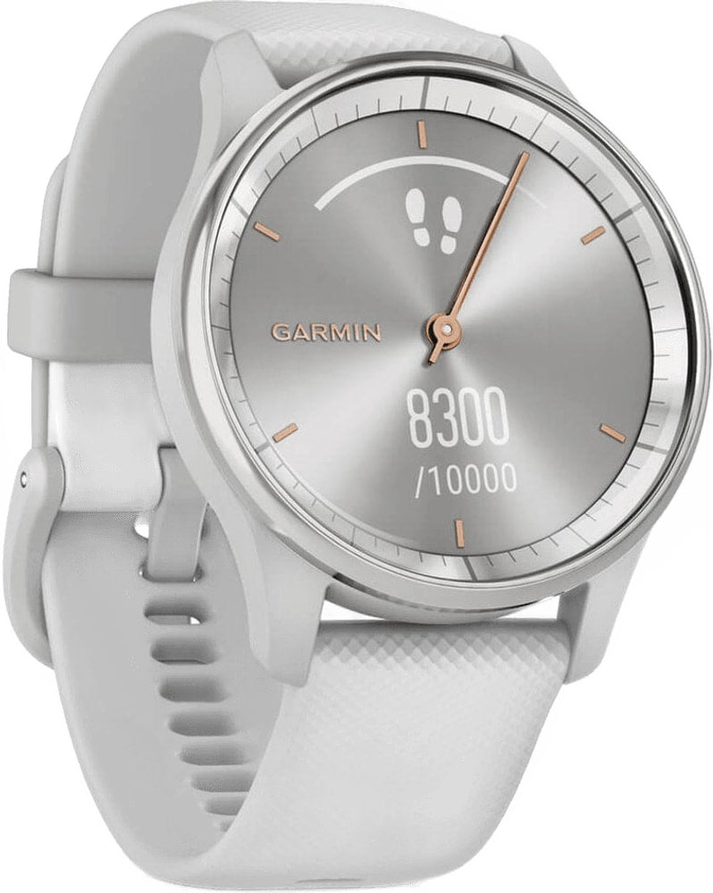 Garmin Vivomove Trend watch accessory showing a stylish hybrid smartwatch with a sleek black band and analog display.