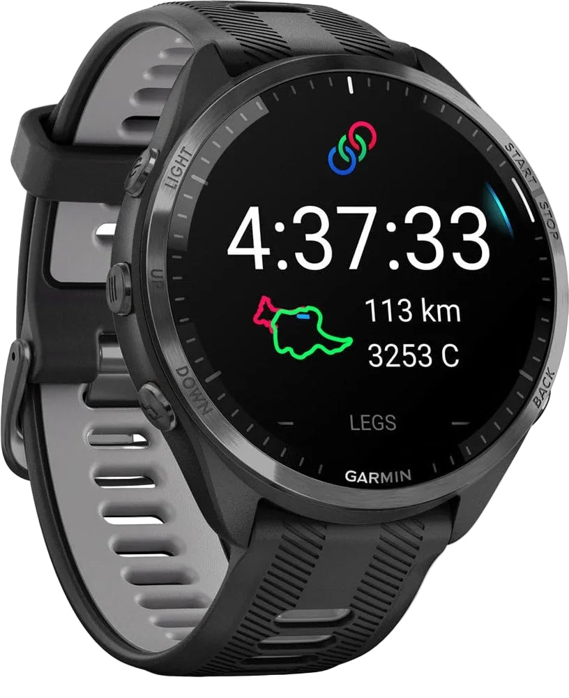 Garmin Forerunner 965 GPS watch accessory with a sleek design, featuring a digital display and sporty strap for fitness tracking.