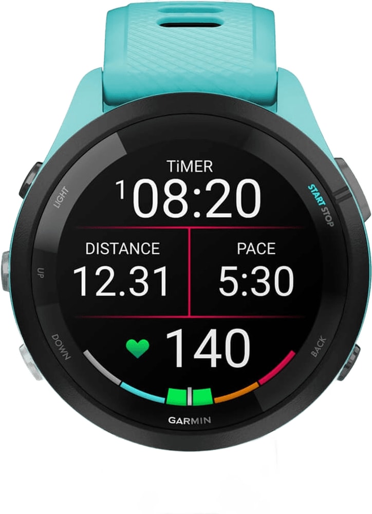 Garmin Forerunner 265 GPS watch accessory, showing a sleek black watch with digital display and sporty design.