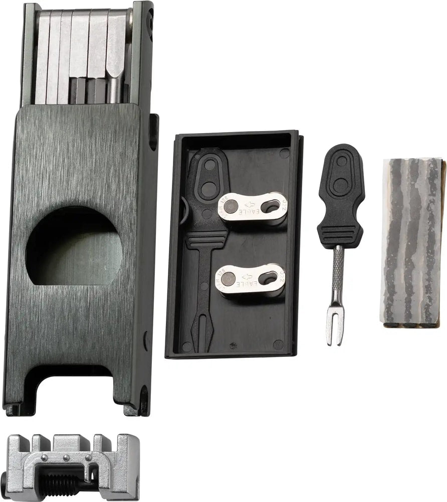 Crankbrothers F16 multi tool with various hex and screwdrivers, compact accessory for bicycle repairs and maintenance.