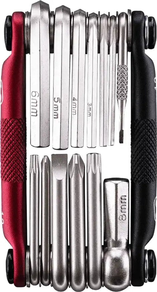 Crankbrothers M13 multi tool with various bike repair tools, compact and portable for cycling maintenance.