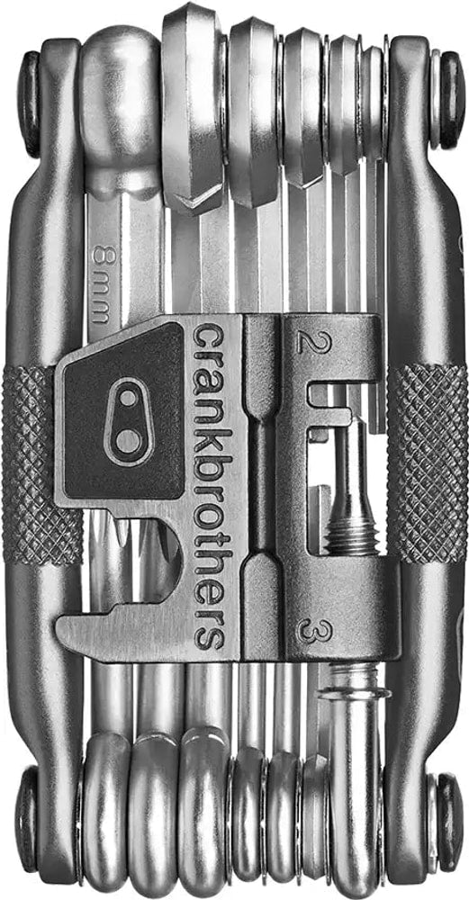 Crankbrothers M19 Multi Tool for bike repairs, compact accessories with multiple tools in a durable metal case.