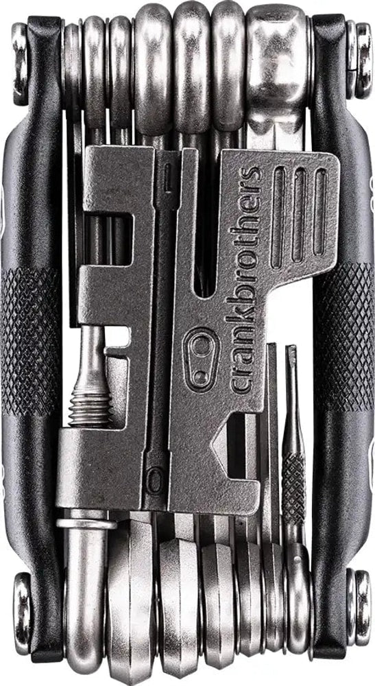Crankbrothers M20 multi-tool with various hex and screwdrivers, compact accessory for bike repairs and maintenance.