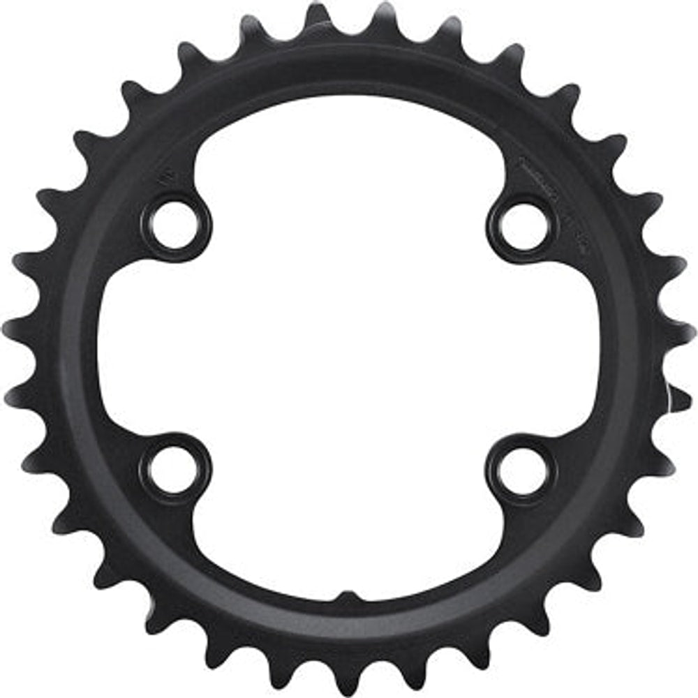 Shimano GRX RX820-2 12-speed chainring for bike parts, showing a close-up of the black aluminum chainring with gear teeth.