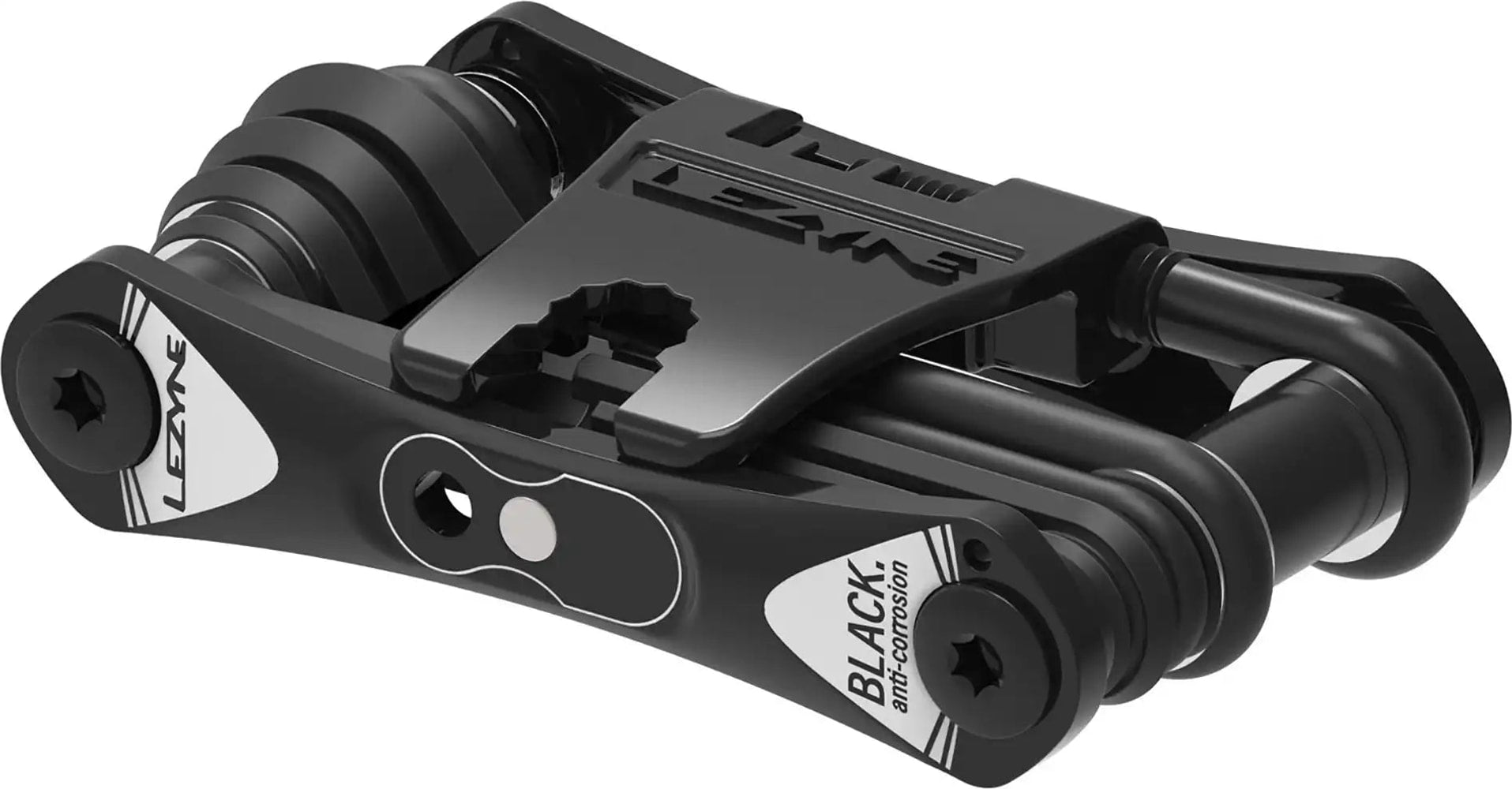 Lezyne RAP II 18 multi-tool for cycling accessories, showing various screwdrivers, Allen wrenches, and other compact bike repair tools.