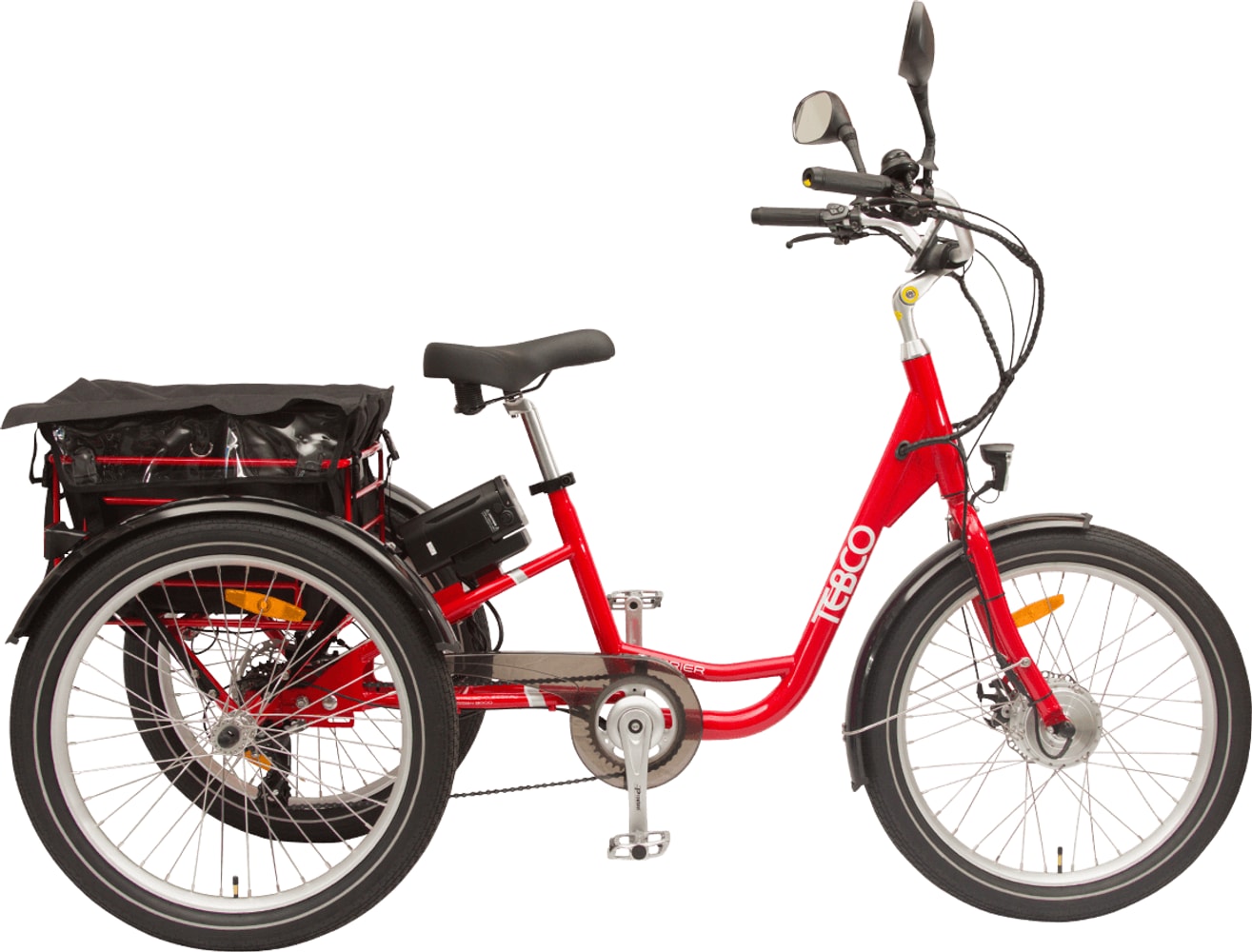 TEBCO 2022 e-bike carrier mounted on a bicycle, designed for secure transporting of TEBCO electric bikes.