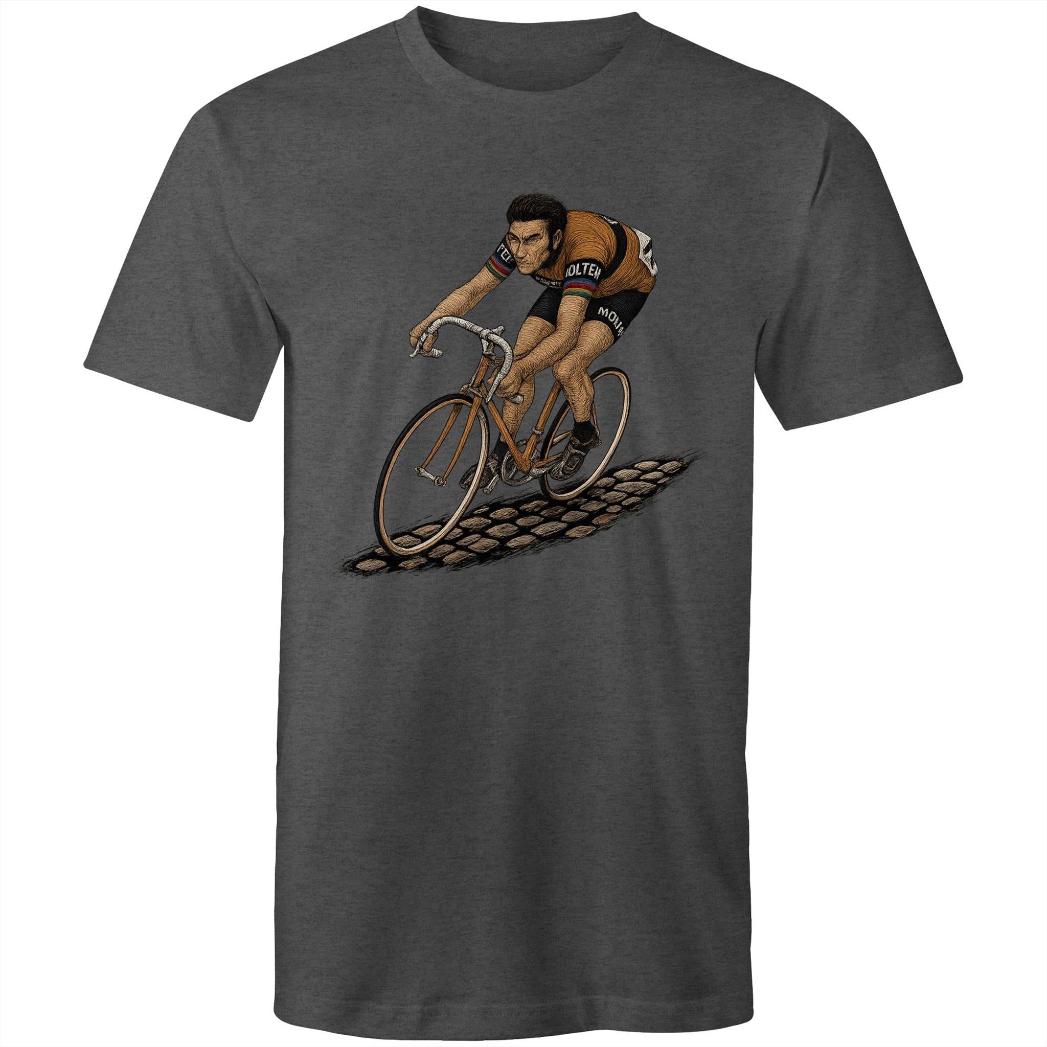 Men's King of the Cobbles SS T-Shirt by Ogo Merch featuring a graphic design on a white cotton tee