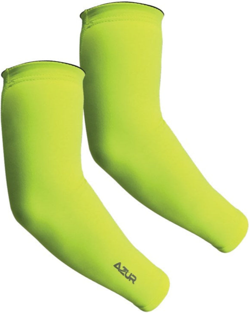 Azur brand arm warmers, soft and stretchy clothing accessory, shown in a natural pose on a plain background.