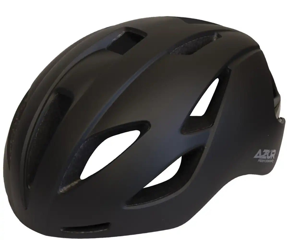 Black Azur RX1 Road Helmet with adjustable straps and ventilation for comfortable cycling safety.