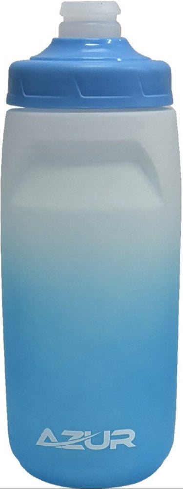 Azur Hydra water bottle, sleek accessories with a transparent body and blue cap, designed for hydration on the go.