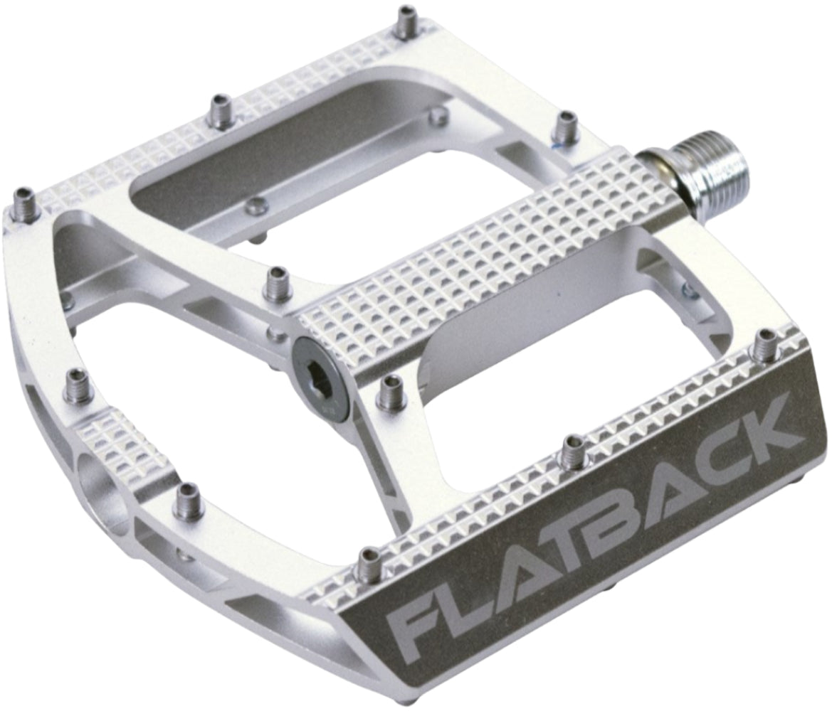 Azur Flatback MTB platform pedals, durable bike parts with wide grip surface, designed for mountain biking performance.