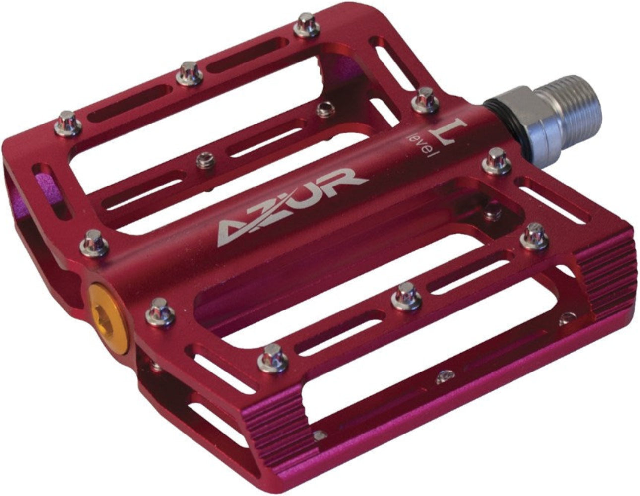 Azur Stout MTB platform pedals, durable bike accessories with sturdy metal design, featuring textured grip surfaces for secure riding.