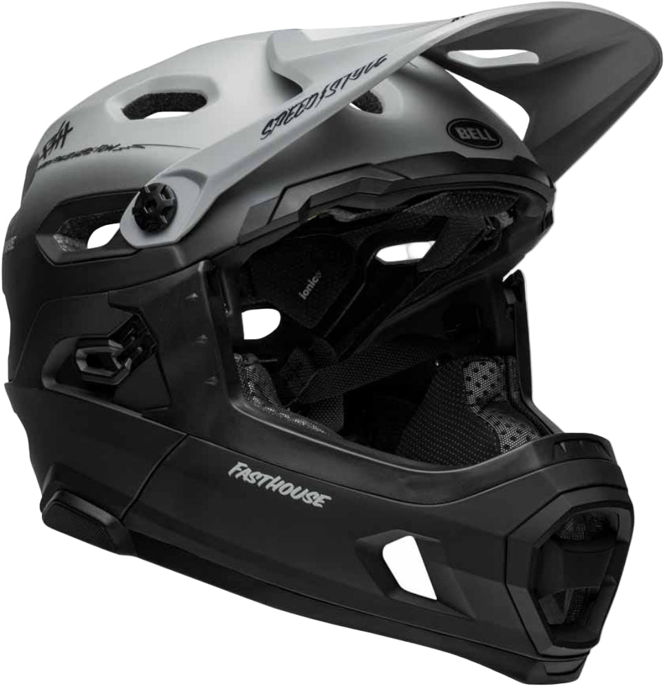 Bell Super DH FASTHOUSE Taco Tuesday spherical MIPS full face helmet with ventilation and secure straps.