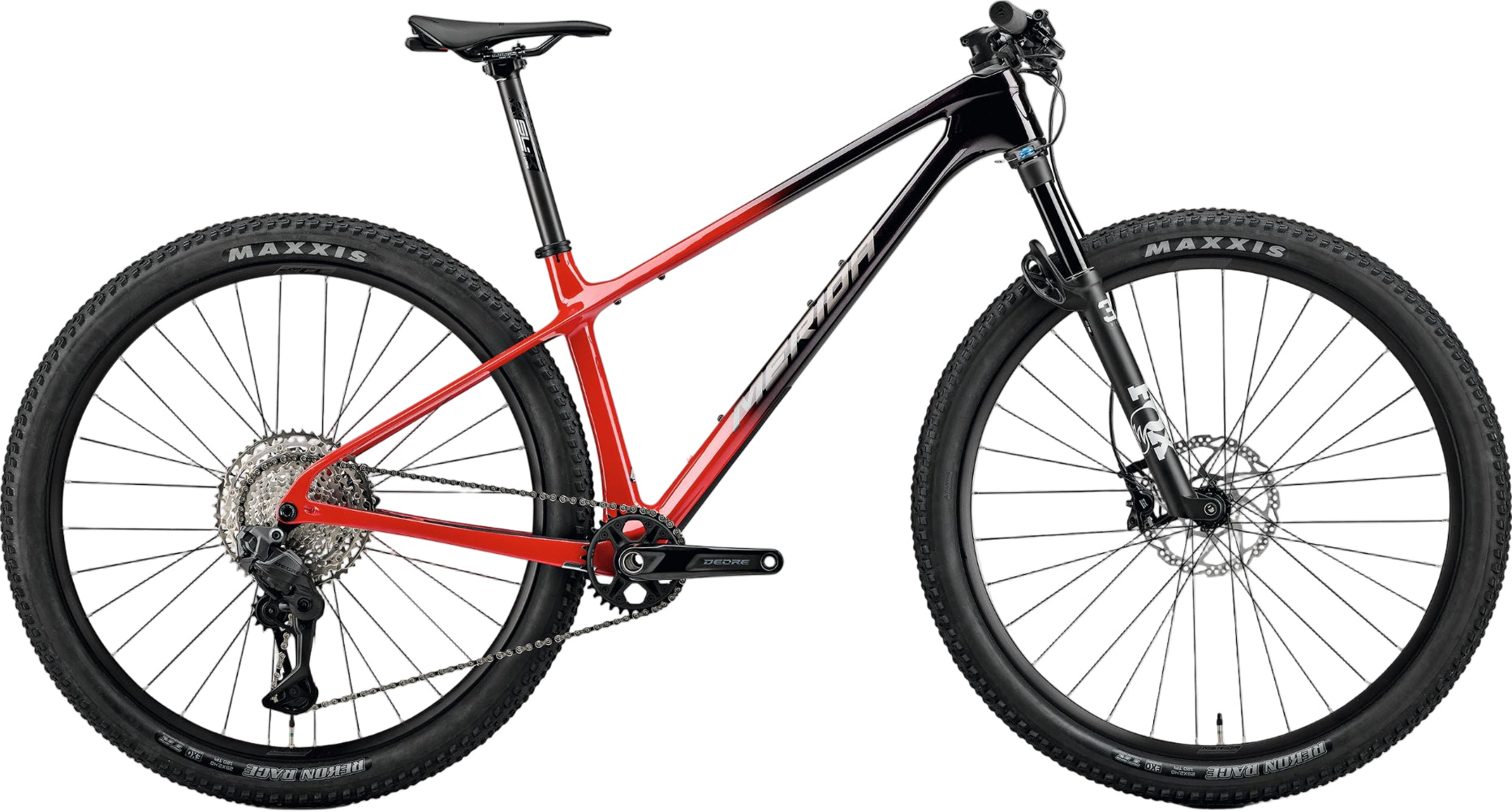 Merida Big Nine 7000 hardtail mountain bike with black and red frame, rugged design, and front suspension for off-road riding.