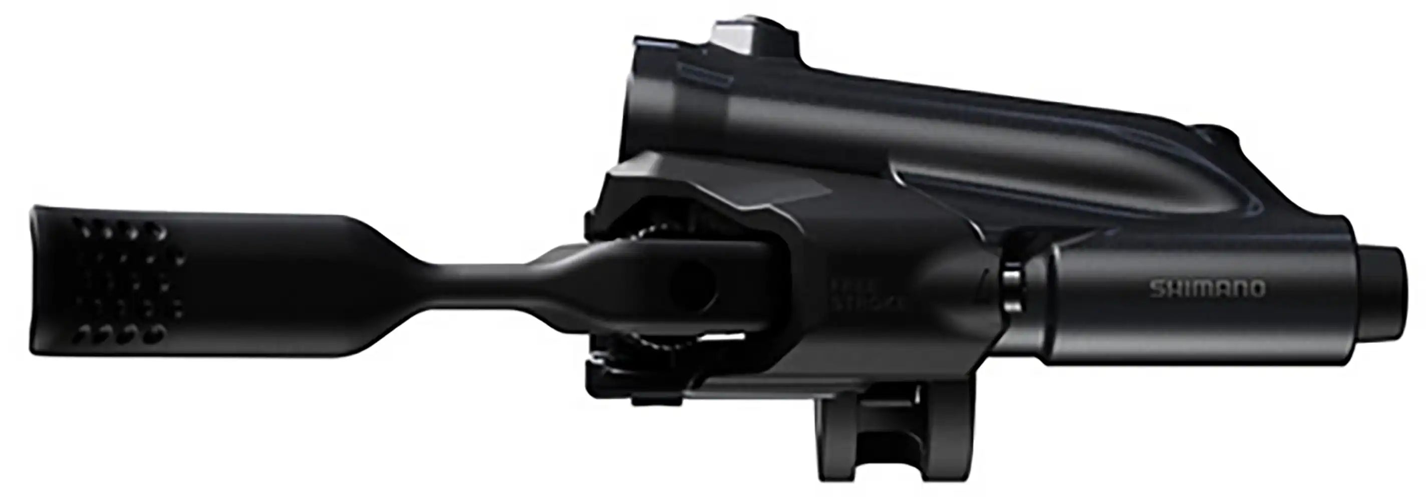 Shimano XT M8200 hydraulic brake lever for mountain bike, showing close-up of black lever with branding and ergonomic design.