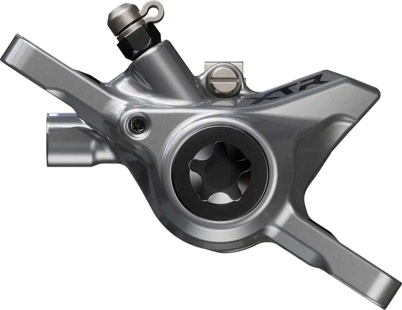 Shimano XTR XC M9200 hydraulic disc brake caliper for mountain biking, shown in black with mounting hardware.