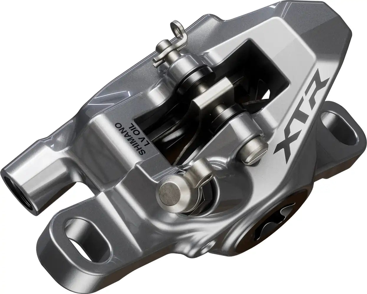 Shimano XTR XC M9200 hydraulic disc brake caliper for mountain bike, showing the black caliper with mounting hardware.