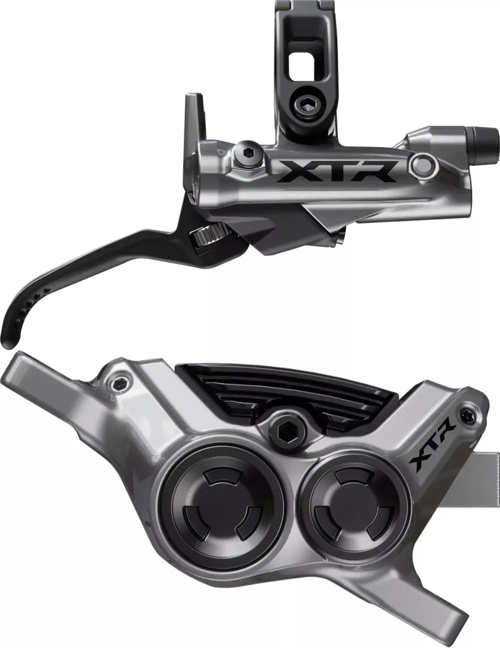 Shimano XTR Enduro M9220 hydraulic disc brake for mountain biking, showing the brake caliper and rotor assembly.