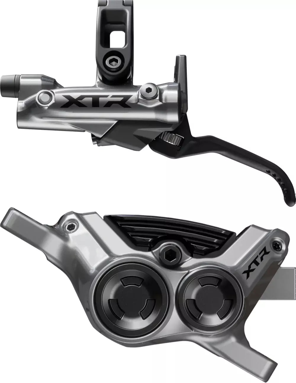 Shimano XTR Enduro M9220 hydraulic disc brake part for mountain biking, featuring the brake caliper and hydraulic hose assembly.