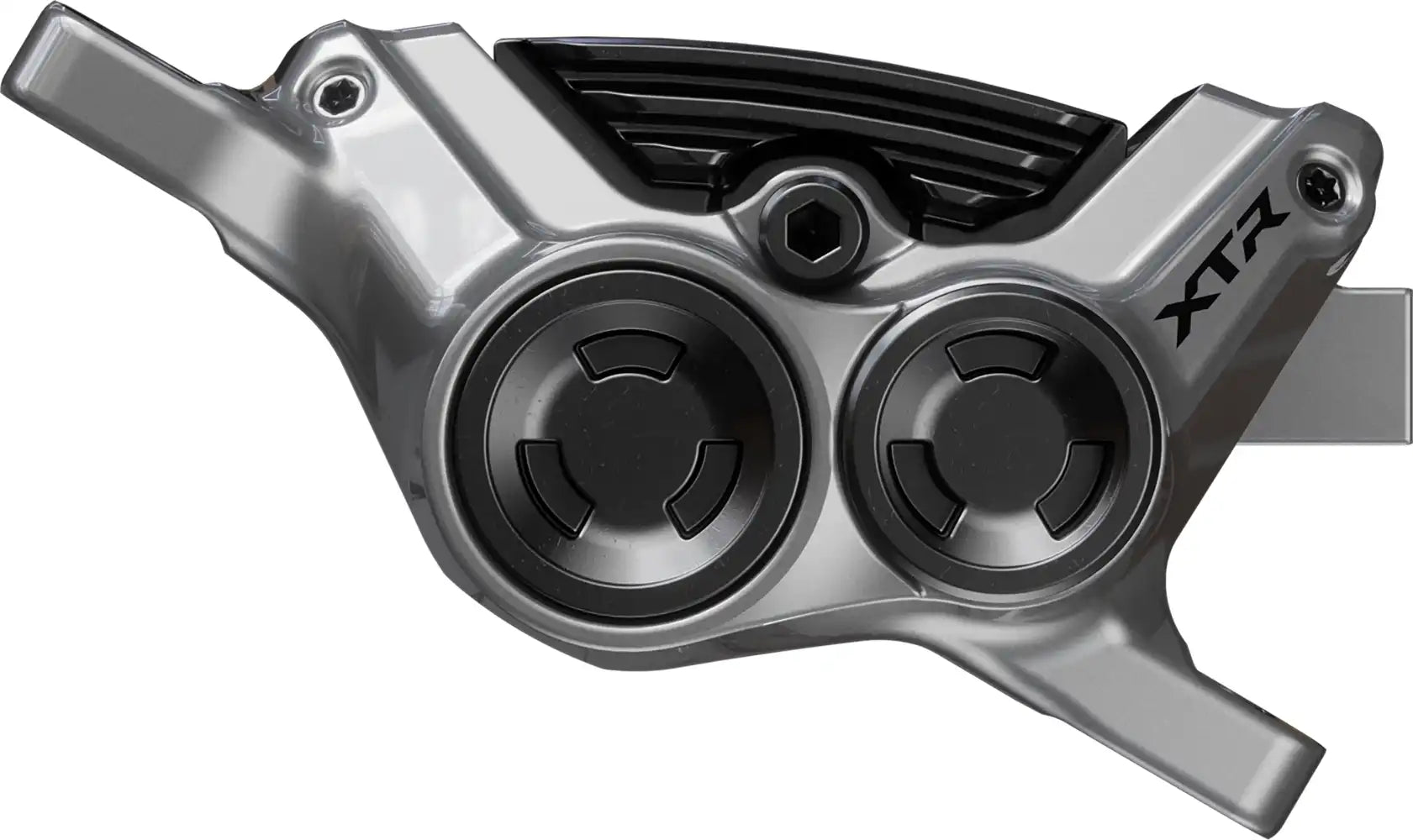 Shimano XTR Enduro M9220 hydraulic disc brake caliper for mountain biking, shown in black with mounting hardware.