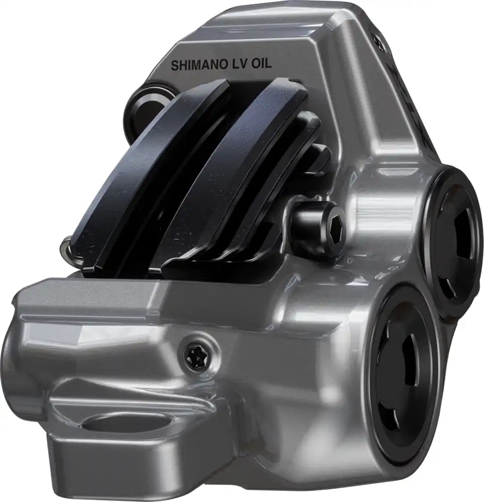 Shimano XTR Enduro M9220 hydraulic disc brake caliper for mountain biking, shown in black with mounting hardware.