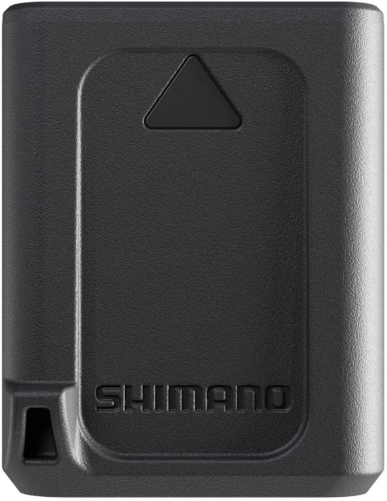 Shimano DN320 Di2 battery for electronic shifting systems, shown in black with connection port, used as a bike parts component.