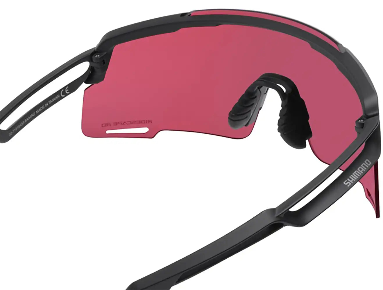 Shimano Equinox glasses accessory with red frame and clear lenses, designed for outdoor sports and active use.