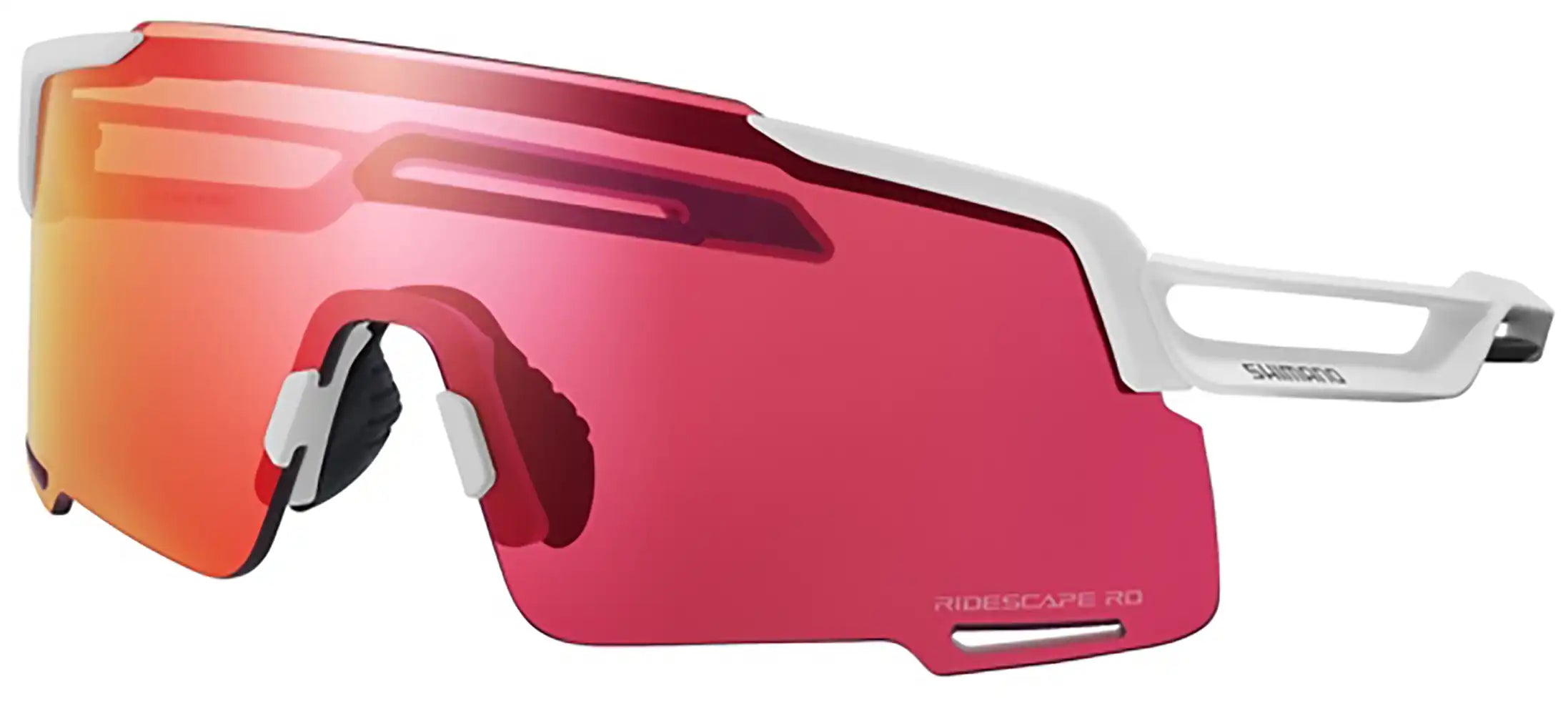 Shimano Equinox glasses accessories in red with sleek frame and clear lenses, designed for outdoor activities and sports.