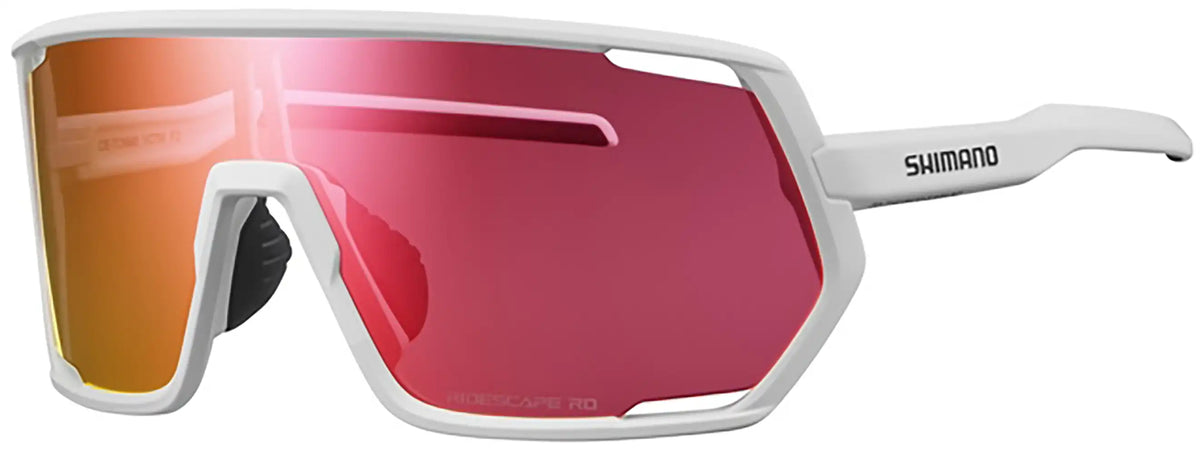 Shimano Technium glasses accessory in red with sleek frame and clear lenses, designed for outdoor or sports use.