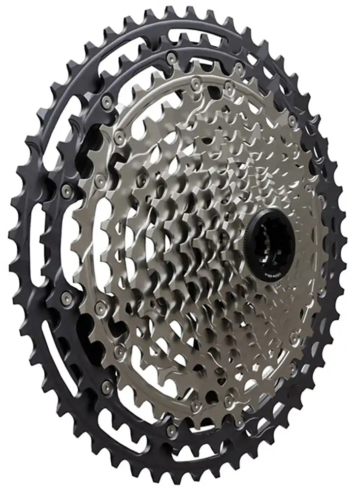 Shimano XT M8200 12-speed cassette with 10-51T gear range, shown in black and silver, for mountain bike parts.