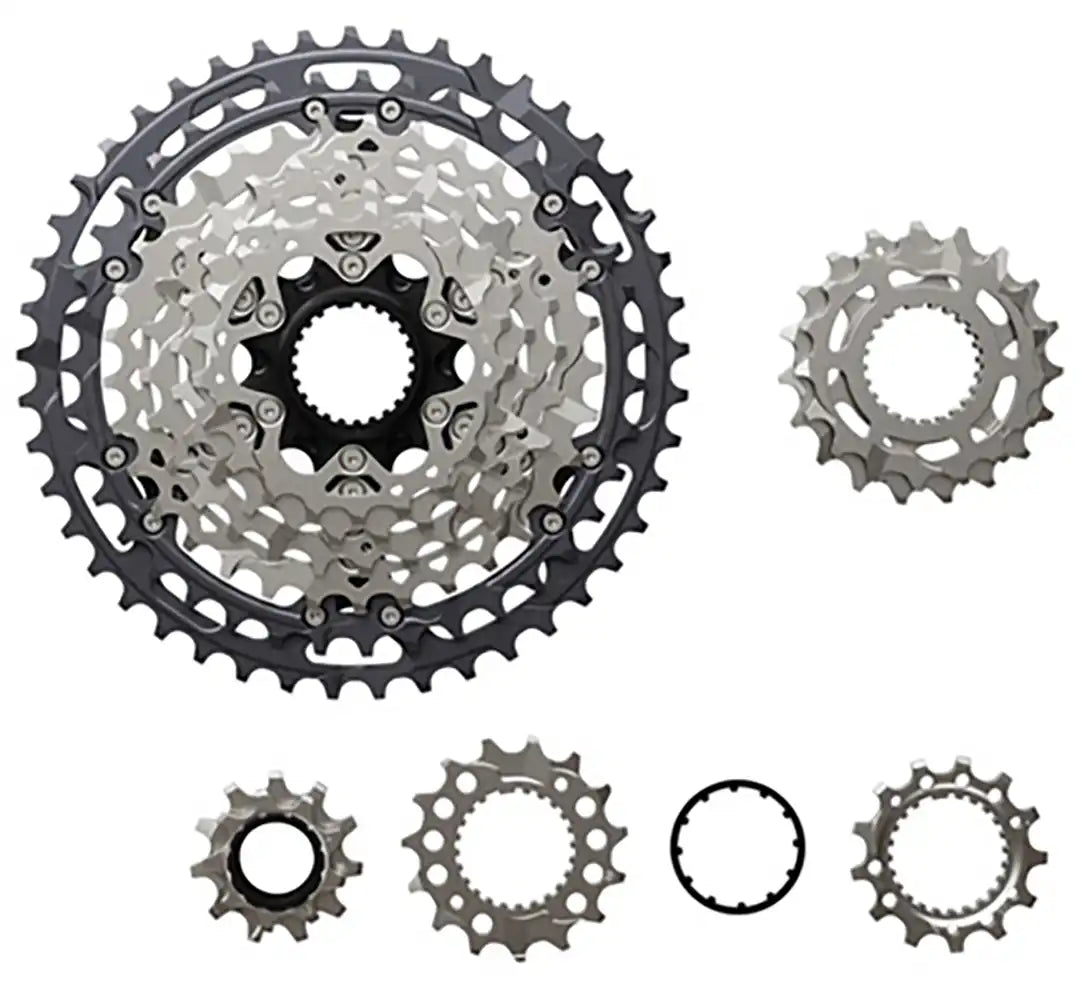 Shimano XT M8200 12-speed cassette with 9-45T gear range, featuring metallic sprockets and black body for mountain bike parts.