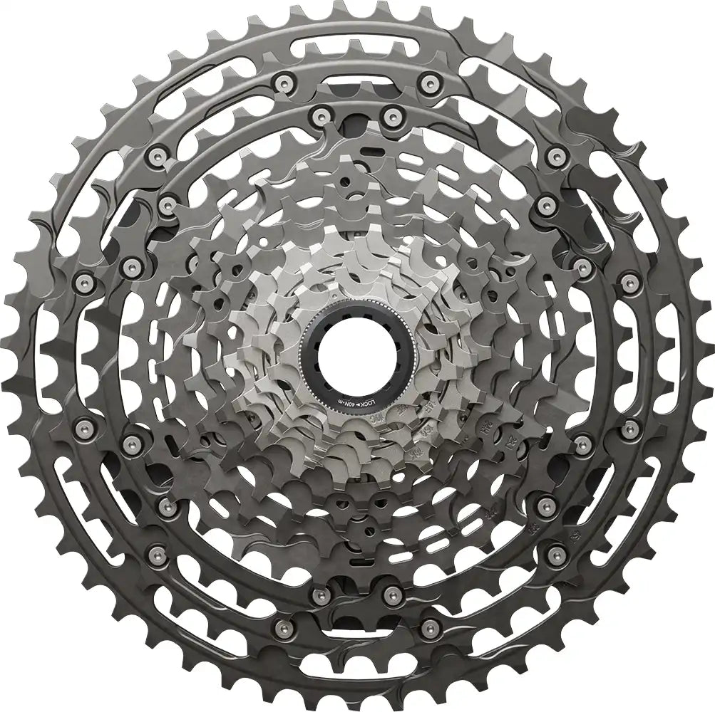 Shimano XTR M9200 12-speed cassette with 10-51T gear range for mountain bike drivetrain, shown in black metal.