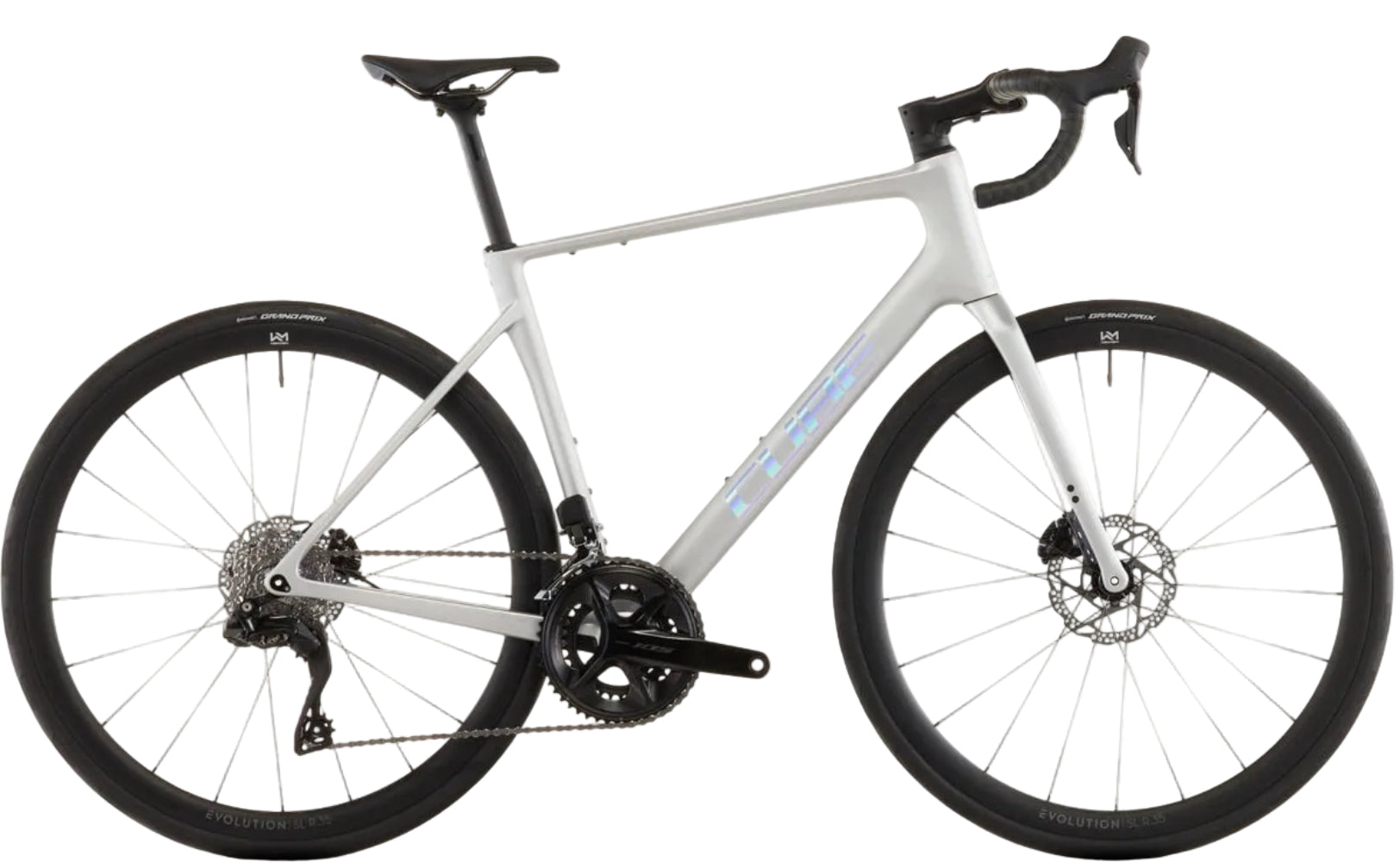 Cube Attain C:62 SLX road bike featuring a sleek grey prism frame and lightweight design for performance cycling.
