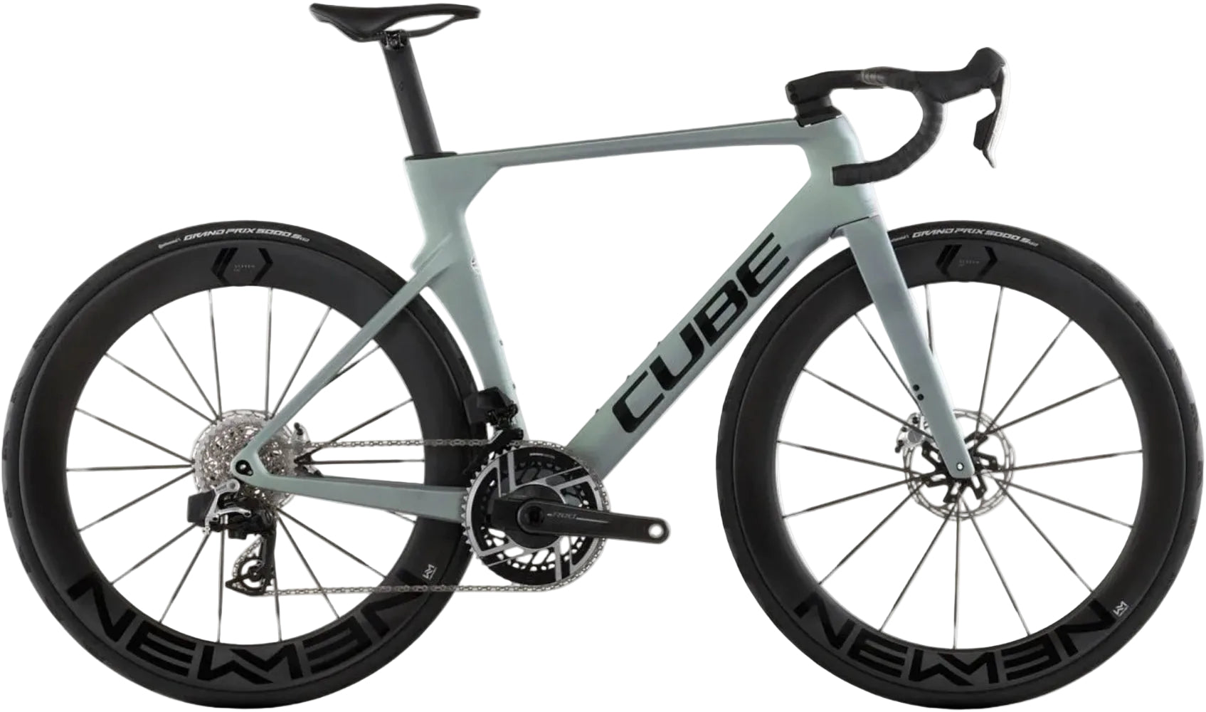 Cube Litening C:68X SLX road bike in sea grey and black, featuring a lightweight aerodynamic frame and sleek design.