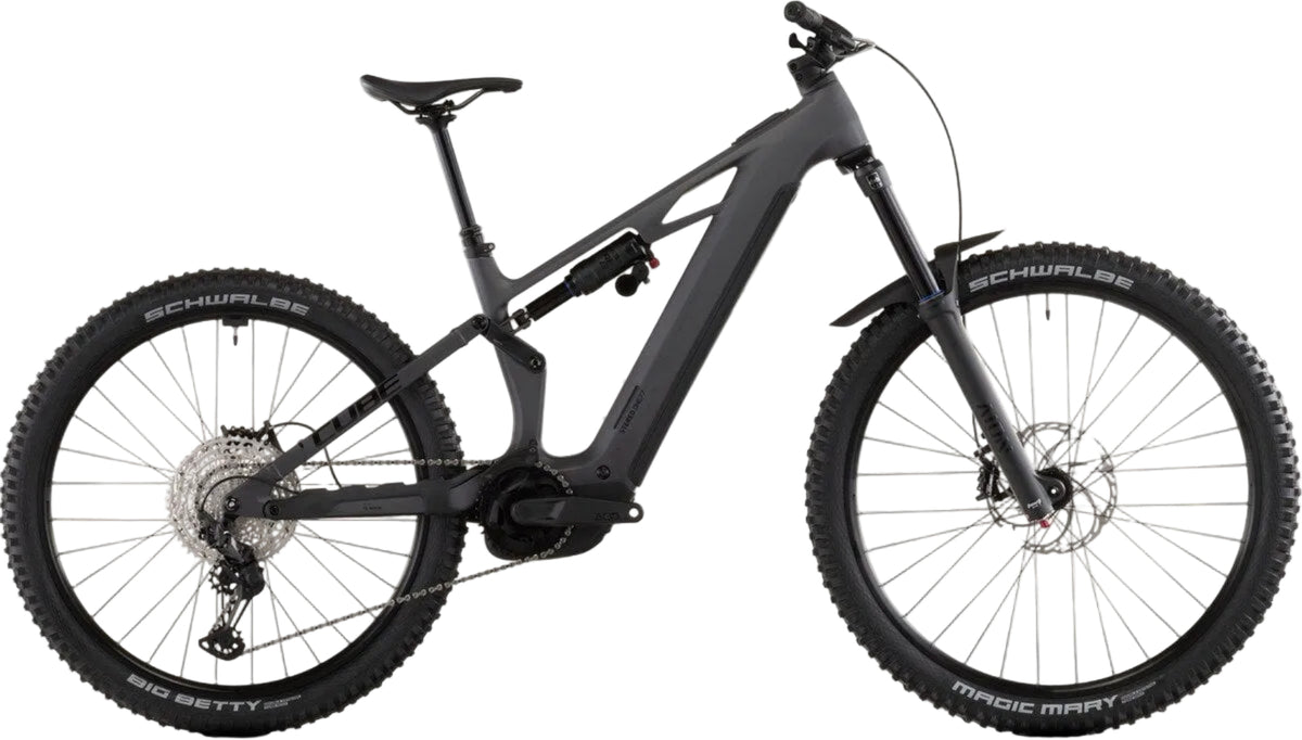 Cube 2026 Stereo Hybrid ONE77 HPC Race 800 e-bike with black and green frame, featuring high-performance electric mountain bike design.