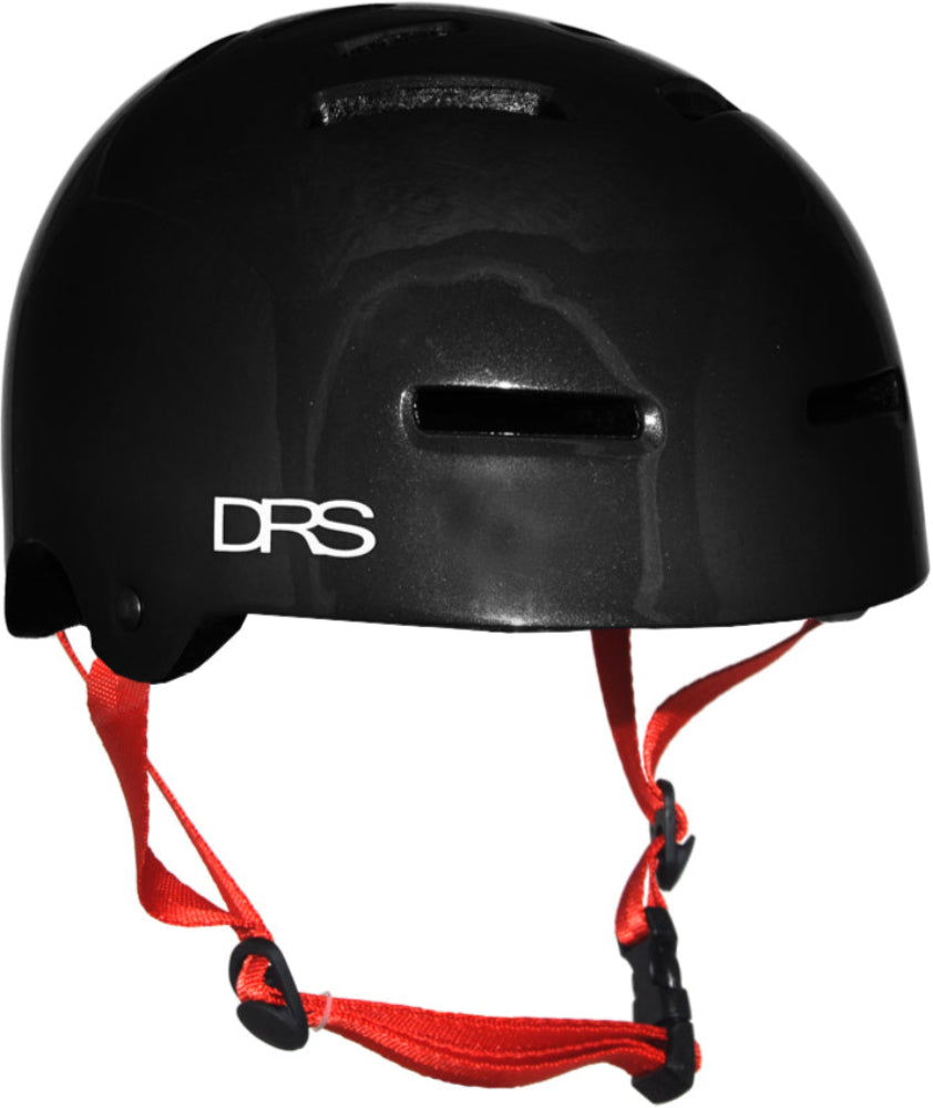 DRS BMX helmet with aerodynamic design, black color, and adjustable straps for safety and comfort during riding.