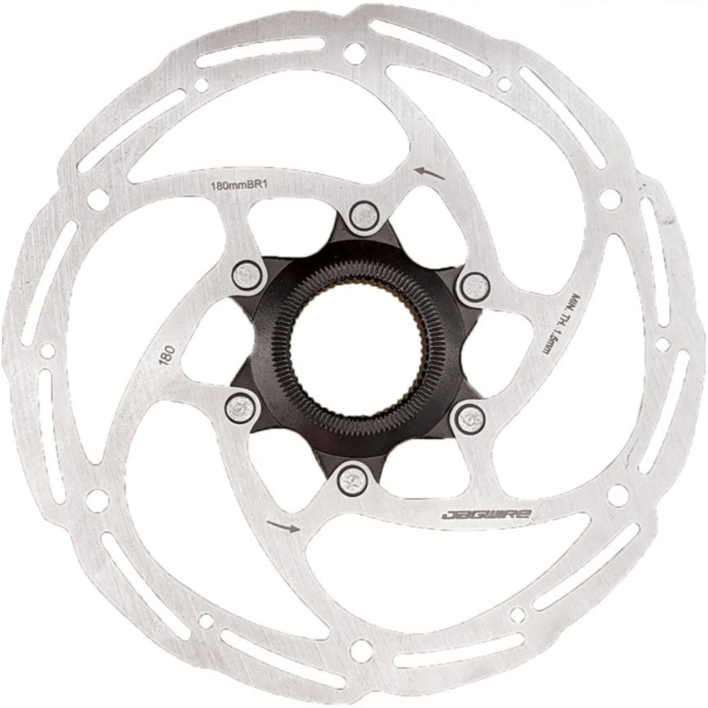Jagwire Basic Centerlock disc brake rotor for bike mountain or road bike, showing the rotor's centerlock mounting system.