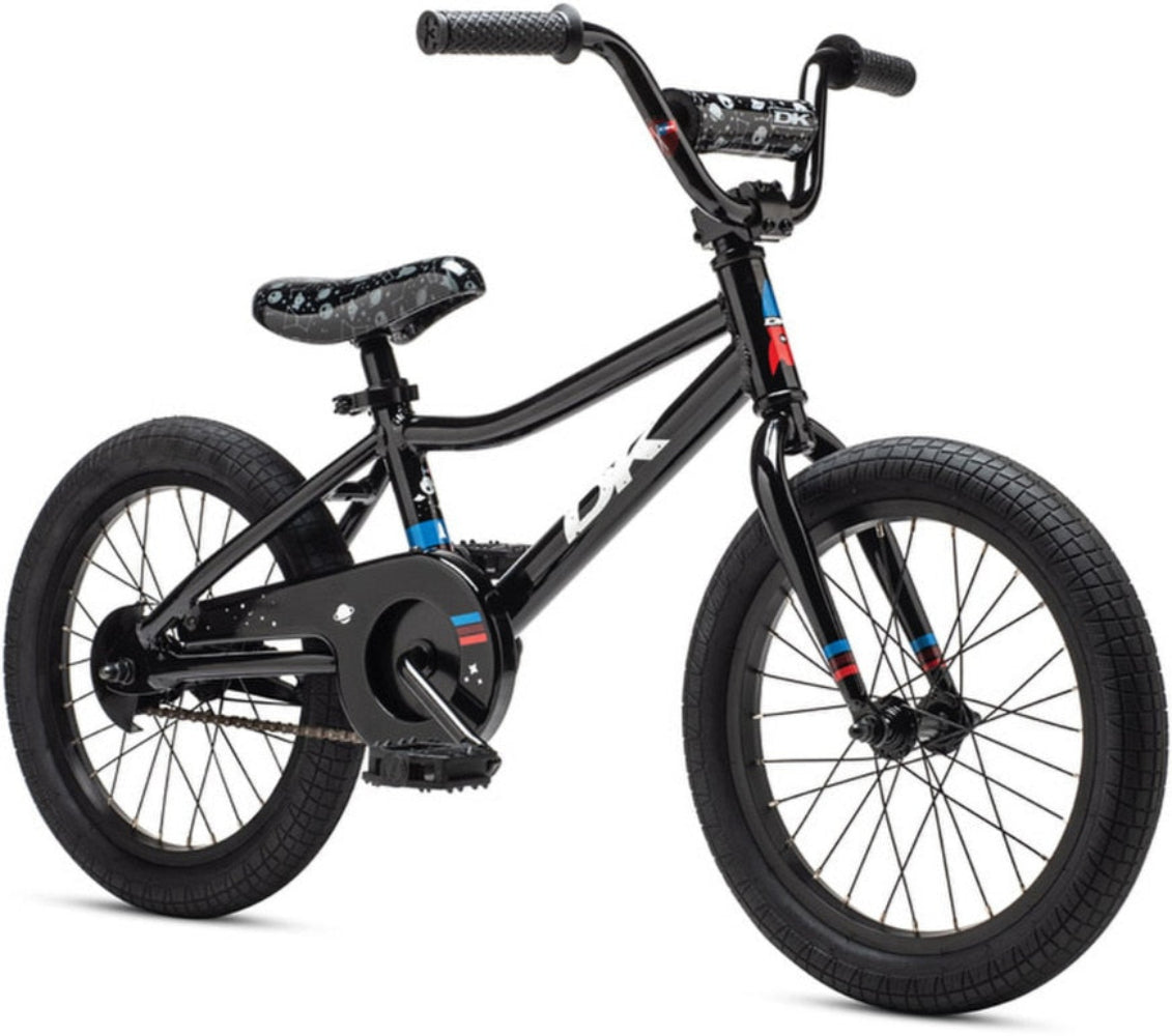 Kids' DK Devo 16 bike with lightweight frame, colorful design, and 16-inch wheels, perfect for young riders.