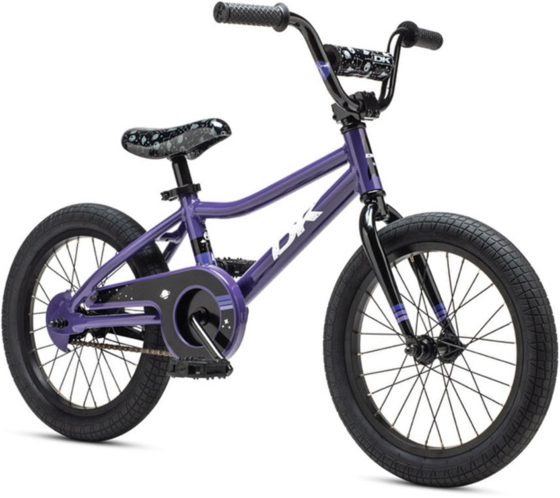 Kids' DK Devo 16 bike with lightweight frame and vibrant colors, designed for young riders and outdoor fun.