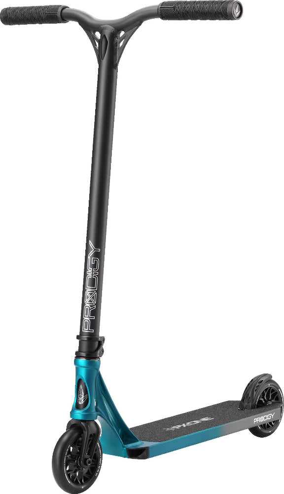 Envy Prodigy X One scooter with black deck and handlebars, featuring a sleek design and adjustable handlebars for riding.