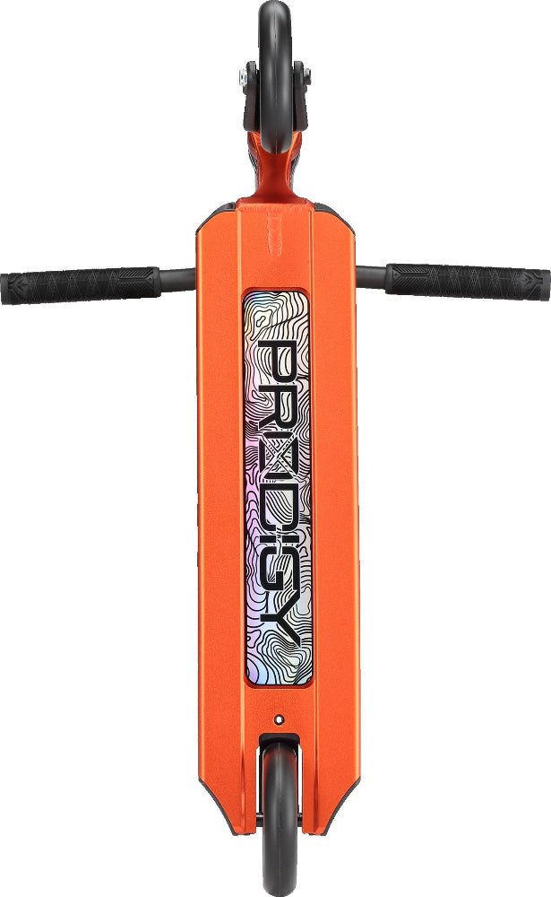 Envy Prodigy X One scooter with black deck and handlebars, ready for riding, featuring sleek design and sturdy construction.