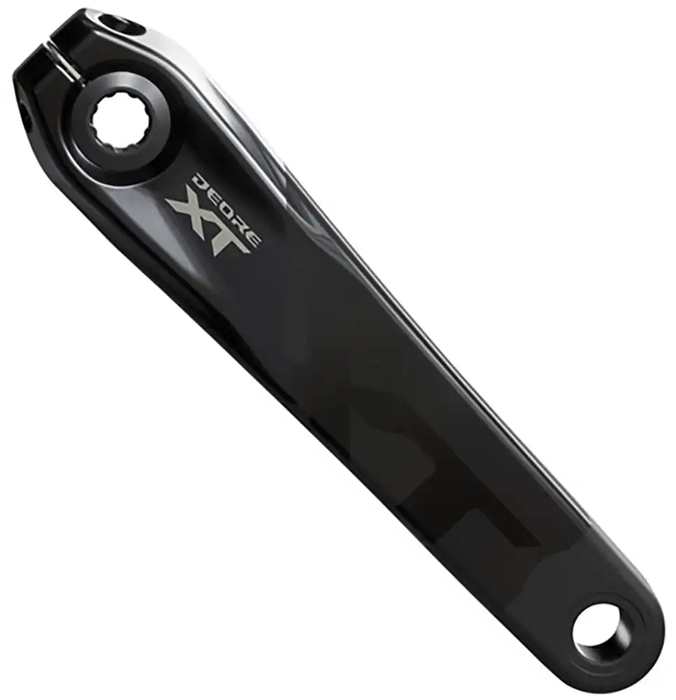 Shimano XT M8200 12-speed crankset with black arms and chainring, designed for mountain bike parts and performance riding.