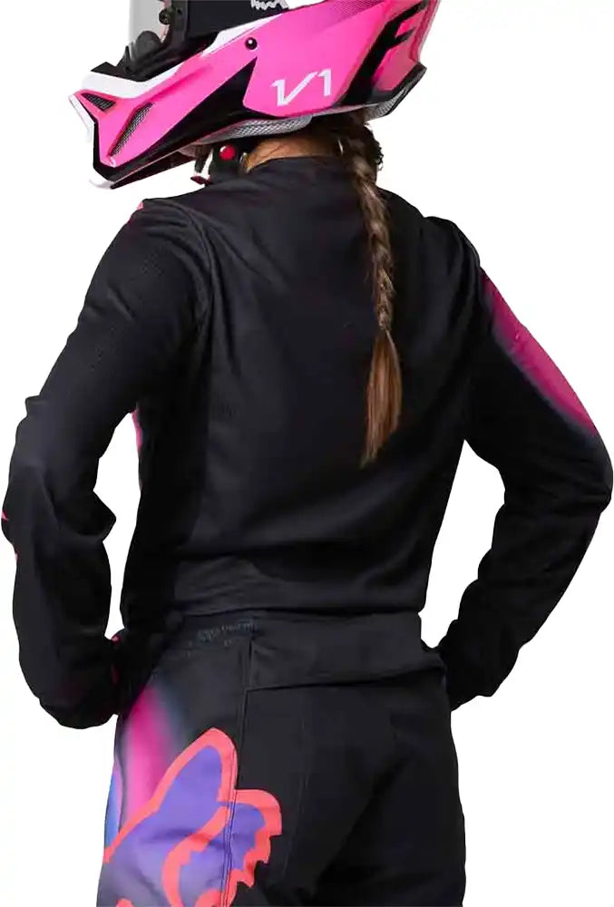 Fox 180 TOXSYK women's motocross jersey, lightweight and breathable riding gear with bold Fox branding and vibrant colors.
