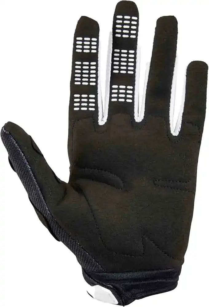 Fox 180 TOXSYK women's moto gloves in black with reinforced palms and adjustable wrist straps for motorcycle riding.