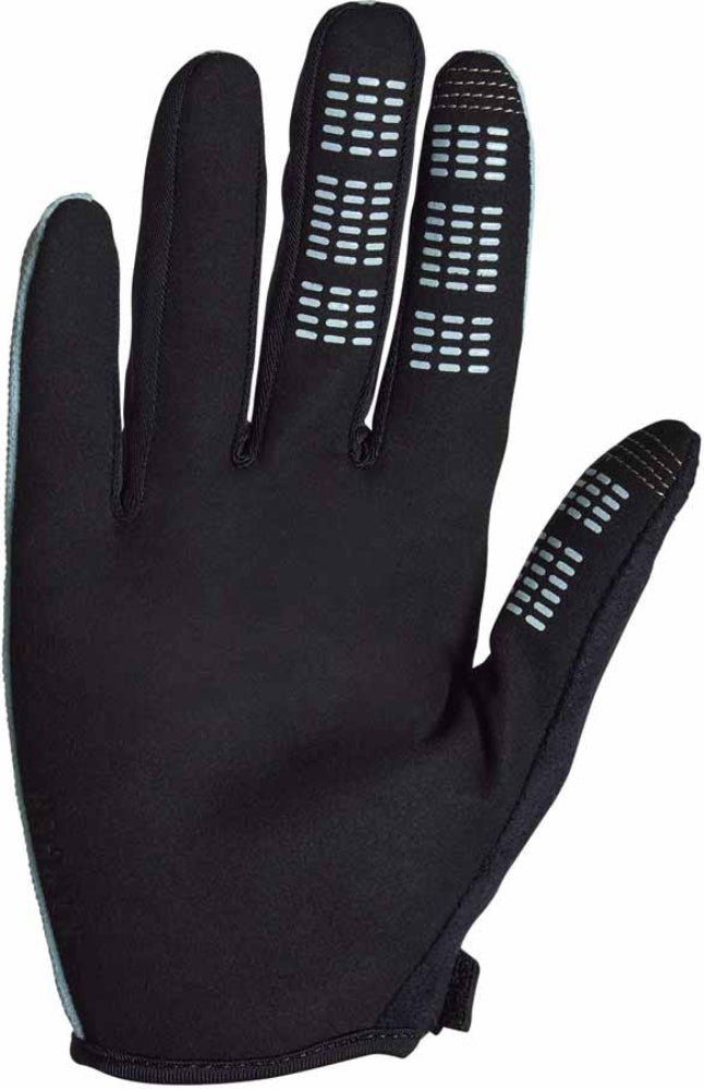 Fox Ranger women's MTB gloves, close-up view showing black breathable fabric and padded palms for cycling comfort.
