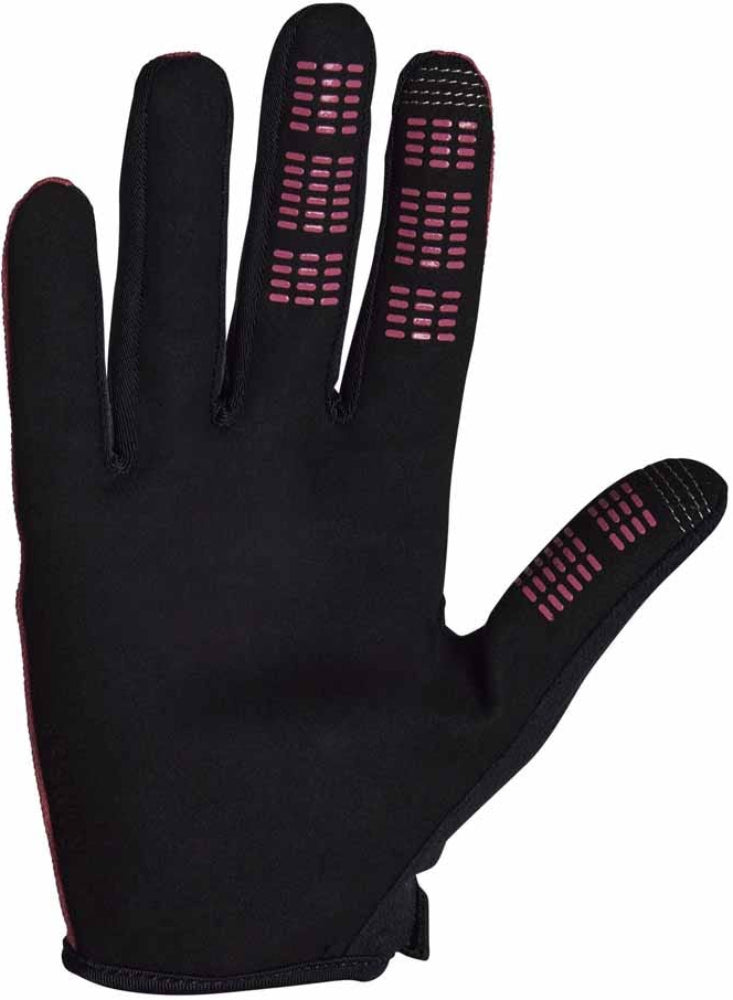 Fox Ranger women's mountain biking gloves showing black and pink fabric with padded palms and adjustable wrist straps.