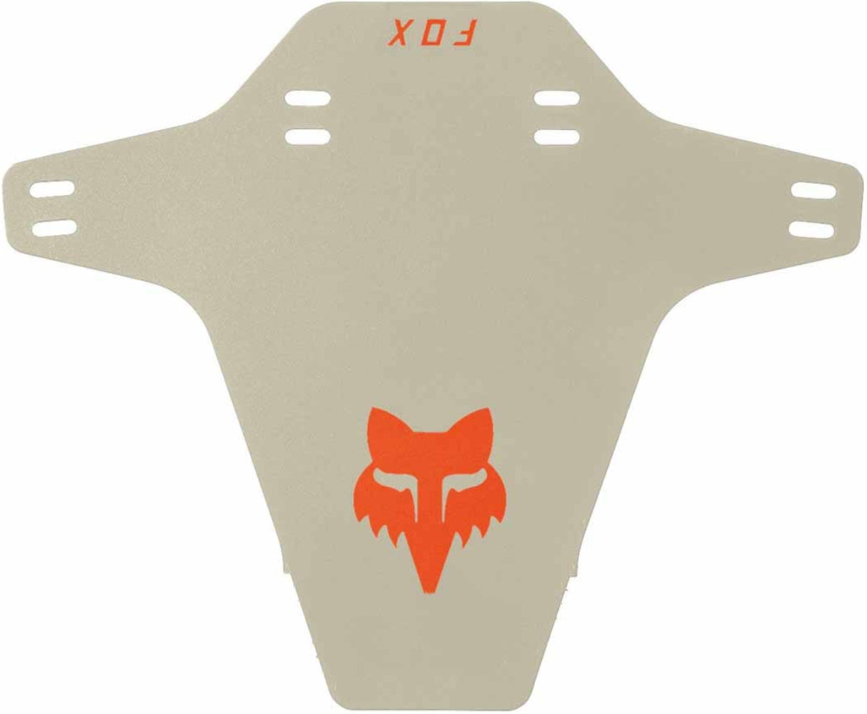 Fox Mud Guard accessory showing durable black mud guard with Fox branding and mounting hardware for off-road bikes.