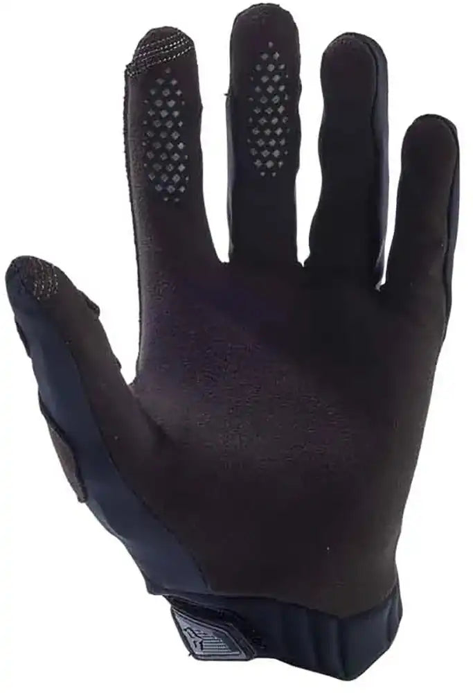 Fox Defend Wind OffRoad men's MTB gloves, close-up of black gloves with reinforced palms and adjustable wrist straps.